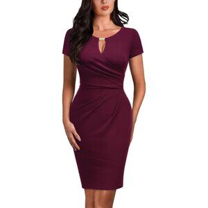 Women's Burgundy Keyhole Neck Sheath Dress Elegant Party Workwear Large